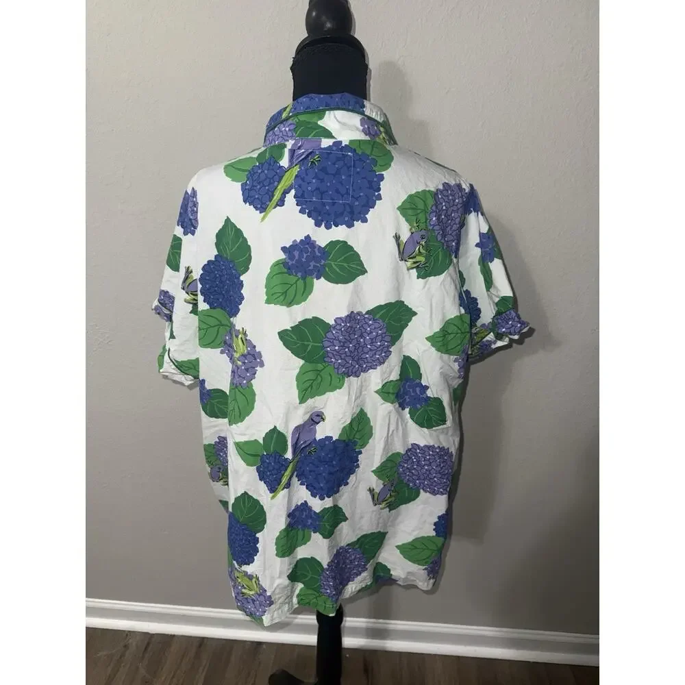 Printfresh Hydrangea Frog Pajama Short Set Green Piping Whimsical Cottagecore 1X